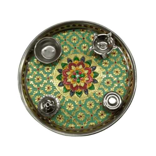 Fancy Stainless steel Rakhee Thari with oxidized metal